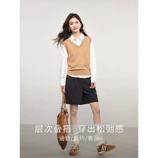 【年货节】熙世界羊毛混纺针织马甲女春季新款百搭复古学院叠穿V领背心上衣 商品图2