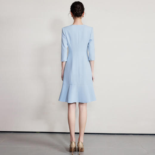 IWY/气质V领蓝色连衣裙女士职业装西服裙新款单排扣荷叶边裙子Q1269 商品图4