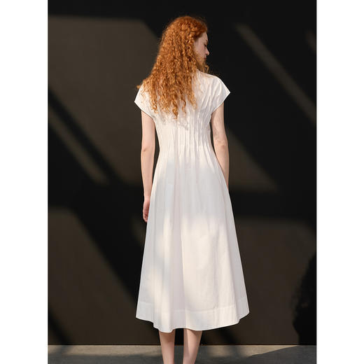 三彩2025夏季新款法式复古收腰V领连衣裙府绸美棉长裙气质简约S 商品图2