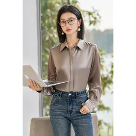 米思阳2026春季新款通勤气质醋酸衬衫单排扣百搭衬衣女5586