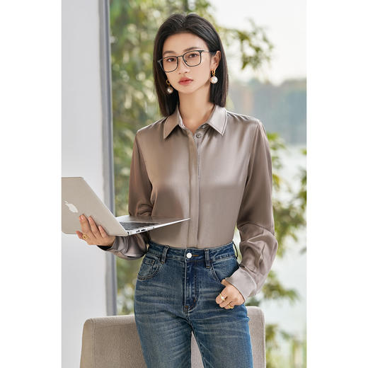 米思阳2026春季新款通勤气质醋酸衬衫单排扣百搭衬衣女5586 商品图0