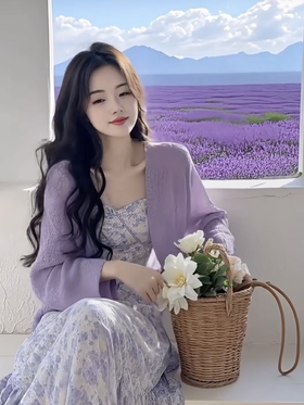【百图lulu定制】【薰衣草连衣裙】紫色花苞裙摆 肩带可调节吊带裙 纯色开衫