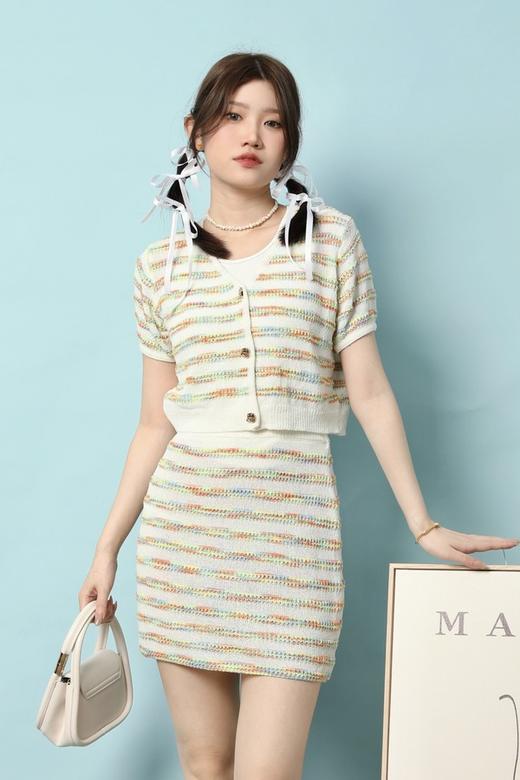 L.Fleuri 多彩条纹针织开衫半裙套装 18028 商品图0