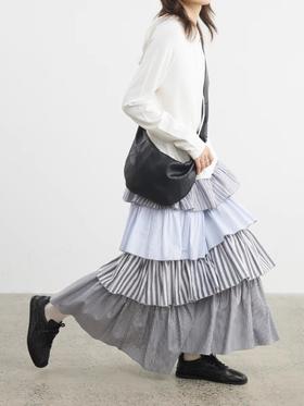 步履不停/5A41141C/拼接条纹蛋糕裙