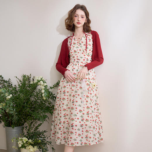 西遇薄款针织开衫女夏季新款木耳边红色短款外搭空调衫上衣D0050484 商品图1