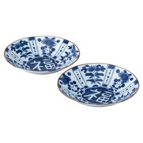 日本进口西庵窑蓝染工房重量超轻吉祥咖喱碗套装