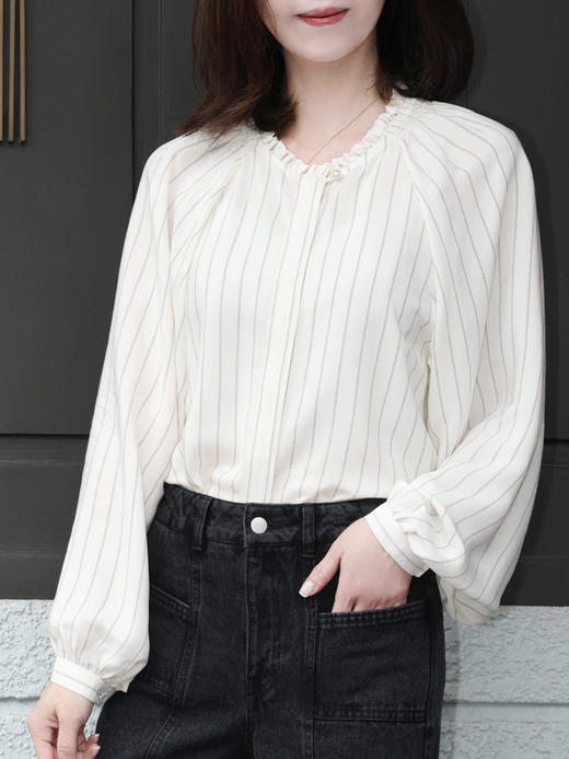 TYNVIE 荷叶边领插肩衬衫 - 条纹 商品图5
