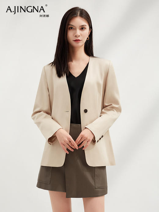 【轻盈利落】阿菁娜醋酸亚麻简练风格V领西服F30C208001 商品图1