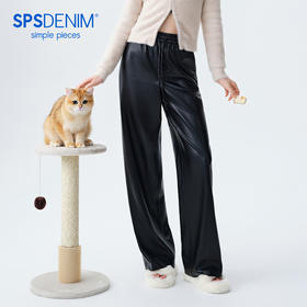 【素皮直筒拖地裤】simplepieces冬季SPS新PU皮抽绳宽松休闲裤女