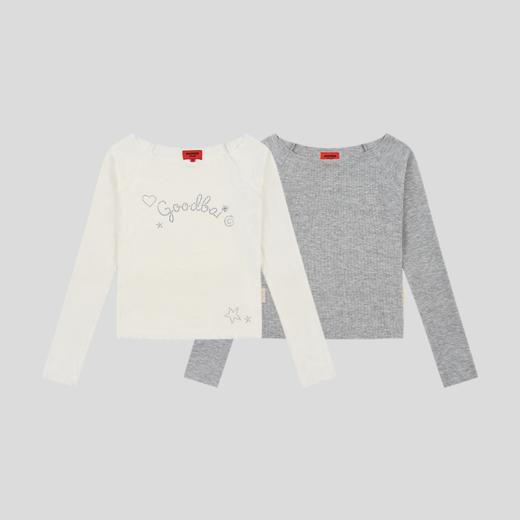 GOODBAI GOODEES烫钻logo一字领长袖T恤 商品图1