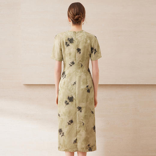 【新中式印花旗袍连衣裙】EITIE爱特爱优雅清新绿色2025夏季新款B2507614 商品图4