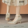 ZHR则则银色水钻一字扣高跟鞋8.5CM水晶鞋婚鞋尖头气质细跟伴娘鞋 商品缩略图9