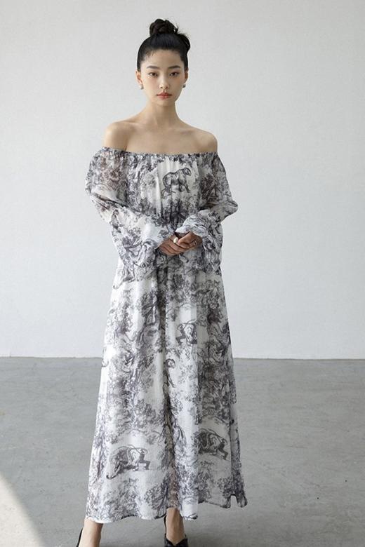 L.Fleuri 晕染印花一字领连衣裙 17905 商品图1