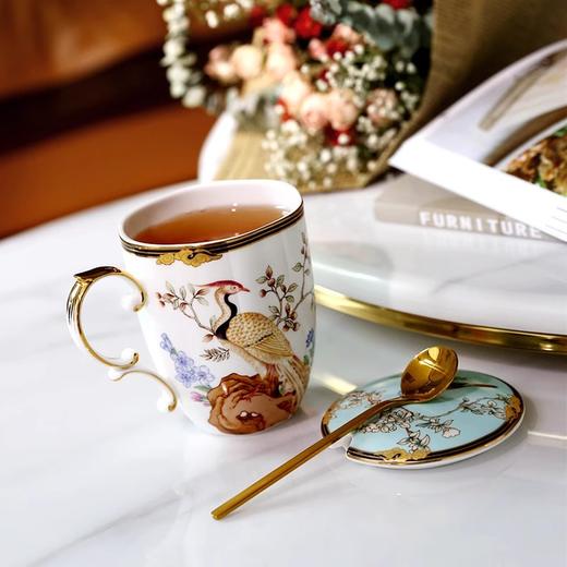 百鸟朝凤陶瓷马克杯带盖勺创意个性潮流杯子女水杯男家用中式诺轩百鸟朝凤马克杯百鸟娜蓝礼盒装【不支持补差，非质量问题不退不换】S 商品图5