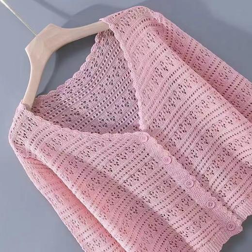 夏季【宽松V领镂空百搭针织空调衫】女薄款 百搭时尚长袖冰丝防晒开衫上衣  商品图8