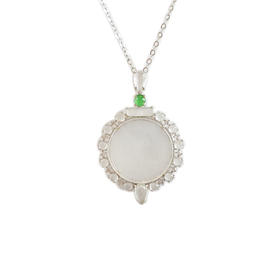 【天然正品】AU750白金镶钻镶天然冰种平安扣翡翠吊坠项链150325AH36 现售价：2980