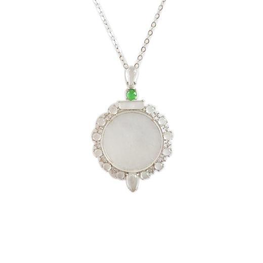 【天然正品】AU750白金镶钻镶天然冰种平安扣翡翠吊坠项链150325AH36 现售价：2980 商品图0