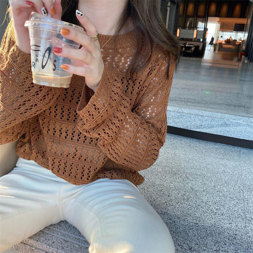 春夏新款【甜美减龄镂空针织衫】薄款宽松显瘦纯色罩衫上衣女潮 百搭不挑人 商品图3