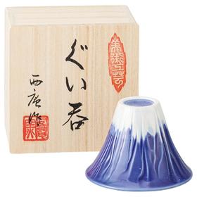 日本进口西庵窑富士山清酒杯蓝色