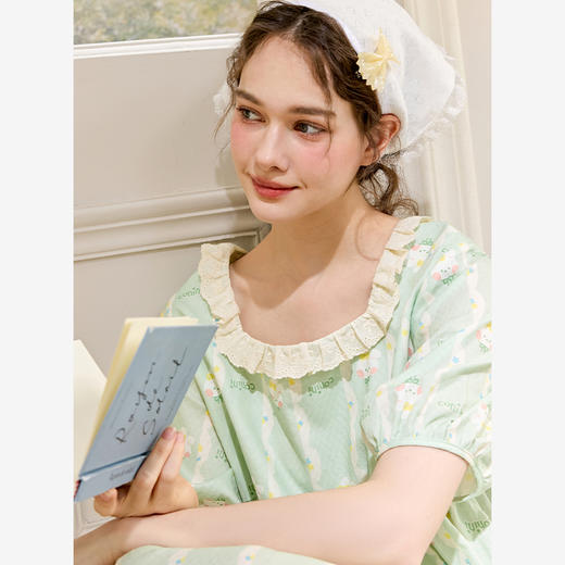 芬腾睡裙女夏季新款短袖睡衣裙可爱布朗熊甜美休闲大码家居裙中裙 商品图2