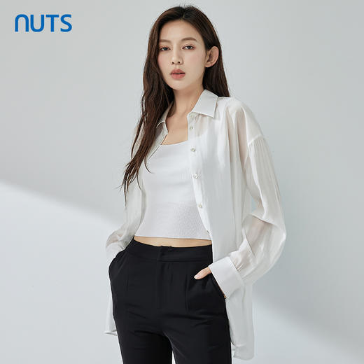 NUTS夏季新品时尚优雅纯色气质百搭长袖衬衫327013366B 商品图1