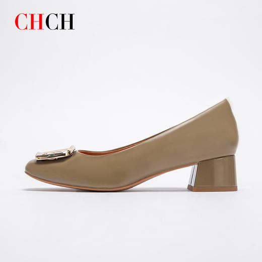 CHCH平衡鞋2025春夏新款牛漆皮粗跟女浅口单鞋不累脚CP1B5131 商品图7