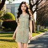 奢姿大码女装2025夏季减龄绣花设计简约连衣裙胖妹妹V领时尚裙子9952869636 商品缩略图1