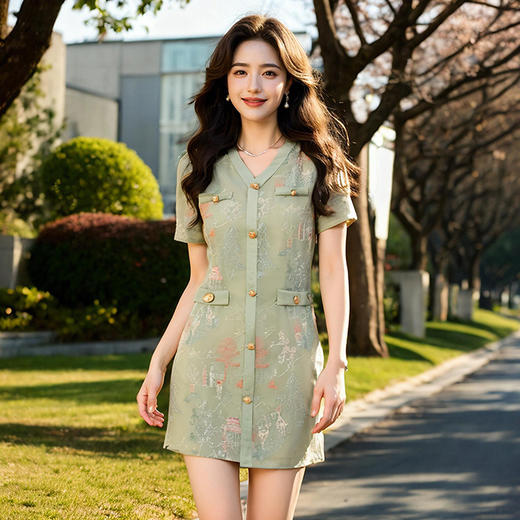 奢姿大码女装2025夏季减龄绣花设计简约连衣裙胖妹妹V领时尚裙子9952869636 商品图1