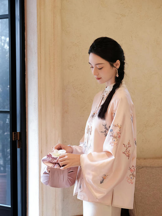 盛唐牡丹 |粉凤仙重缎真丝散花手推绣外套 商品图4