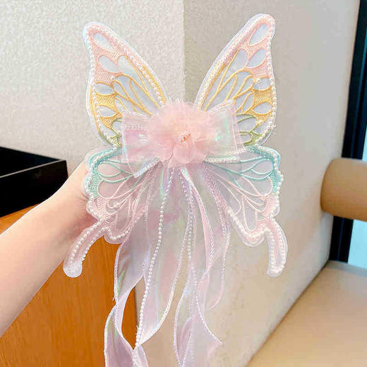 【全新造型，好看百搭】新款儿童发夹 女大号蝴蝶飘带公主头饰 女孩后脑勺发卡夹子发饰-QQ 商品图4