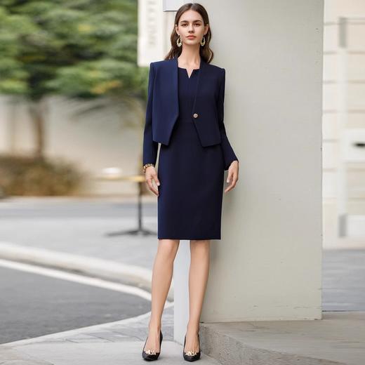 IWY/春季新款藏青色西装套装女高端气质英伦风收腰内搭职业连衣裙C1968+Q1071 商品图1