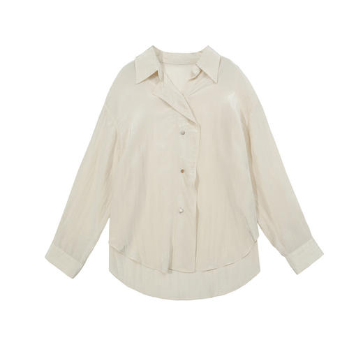 谜底衬衫长袖女2025夏季新品通勤波浪大廓形H型中长衬衣252MC0563 商品图4