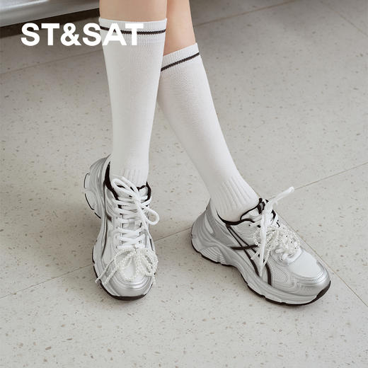 星期六珍珠女孩轻盈舒适运动老爹鞋SSD1112E1W 商品图2