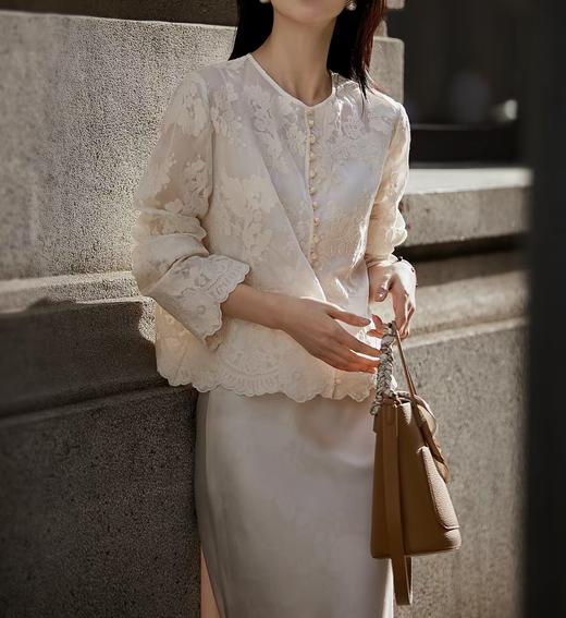 老钱风提花棉质花边开衫罩衫防晒衫 商品图0
