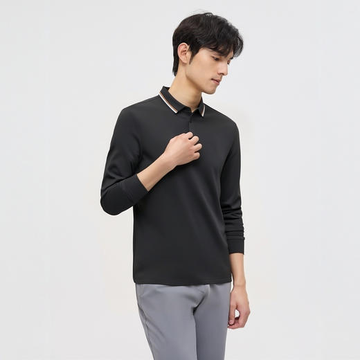 圣得西男装2025春季新款男士简约通勤百搭长袖休闲翻领纯色POLO衫2512945062 商品图2