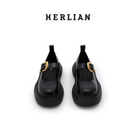 HERLIAN 新款牛皮玛丽珍百搭厚底时尚单鞋ponpon鞋