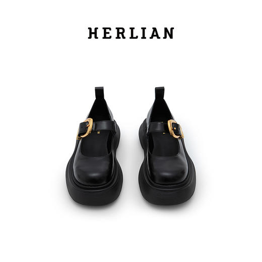 HERLIAN 新款牛皮玛丽珍百搭厚底时尚单鞋ponpon鞋 商品图0