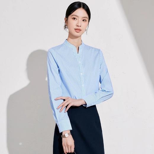 IWY/蓝白竖条纹衬衣女春季新款长袖正肩上衣高级感穿搭通勤女装1024B009+243033S1 商品图1