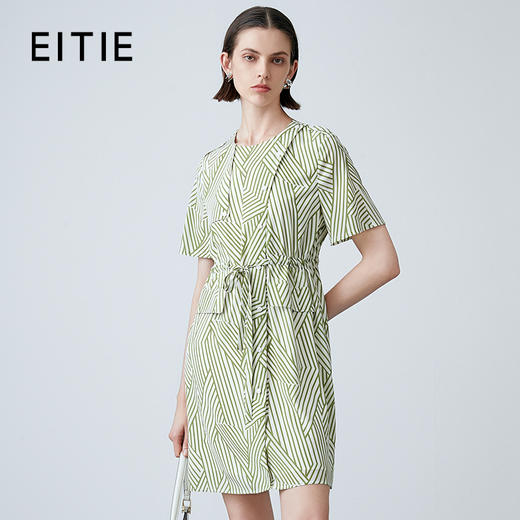 EITIE爱特爱夏季新款时尚圆领系带显瘦印花连衣裙7807512 商品图0