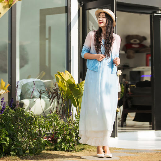 【林栖设计小店】粉色渐变油画毛织开衫收腰纽扣防晒2025夏季新品上衣衬衣女1952131 商品图6