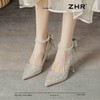 ZHR则则银色水钻一字扣高跟鞋8.5CM水晶鞋婚鞋尖头气质细跟伴娘鞋 商品缩略图6