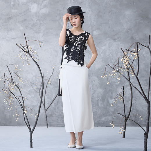 【林栖设计小店】丝棉混纺半身裙2025春夏新品简约百搭气质宽松直筒裙子女1952030 商品图1