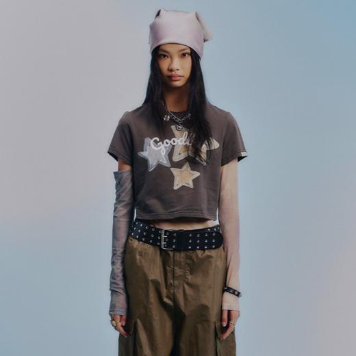 GOODBAI GOODEES梦幻星星印花logo正肩短款T恤 商品图0