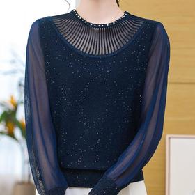 蕾丝拼接设计感休闲百搭羊毛针织衫CC-28-1337