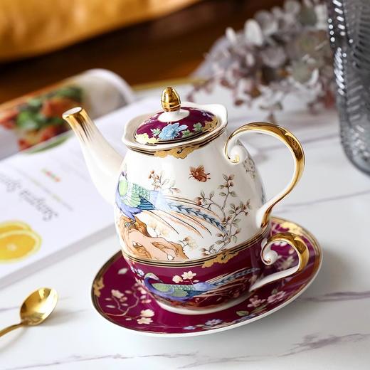 中式百鸟朝凤创意家用轻奢花茶下午茶陶瓷茶具咖啡杯碟套装茶杯壶诺轩百鸟娜蓝子母壶1壶1杯碟礼盒装 商品图3
