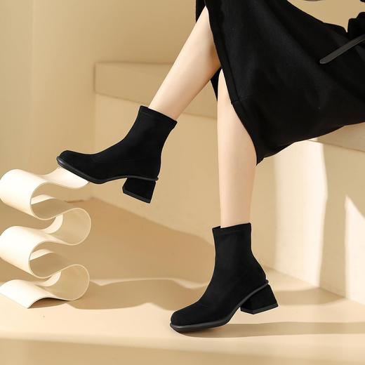 westory2023年秋季新品复古日常通勤简约短靴粗跟方头女靴S23DS83361 商品图5