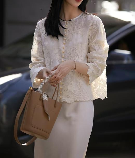 老钱风提花棉质花边开衫罩衫防晒衫 商品图4