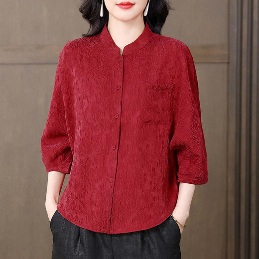 OSL  LX2679新中式立领花萝香云纱真丝上衣桑蚕丝小衫 商品图0