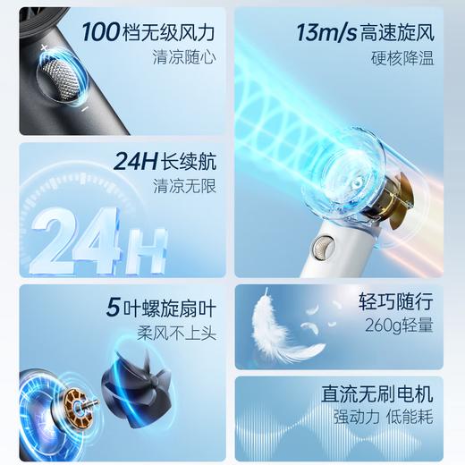 积分免费兑：摩飞电器（Morphyrichards）手持电风扇迷你便携式涡轮小风扇户外露营出行风宝100档风力智能变频长续航高速小风炮MR3600灰 商品图2