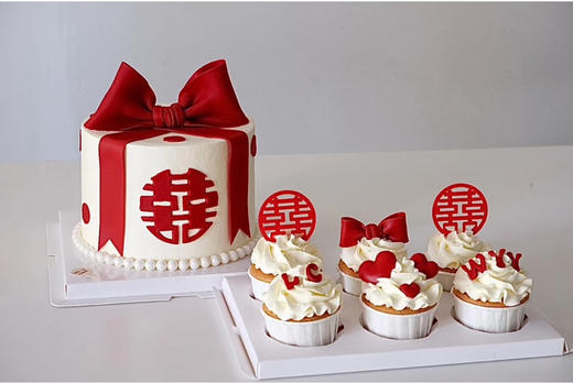 ￼翻糖蝴蝶结喜组合款（六寸蛋糕➕六枚纸杯） 商品图0